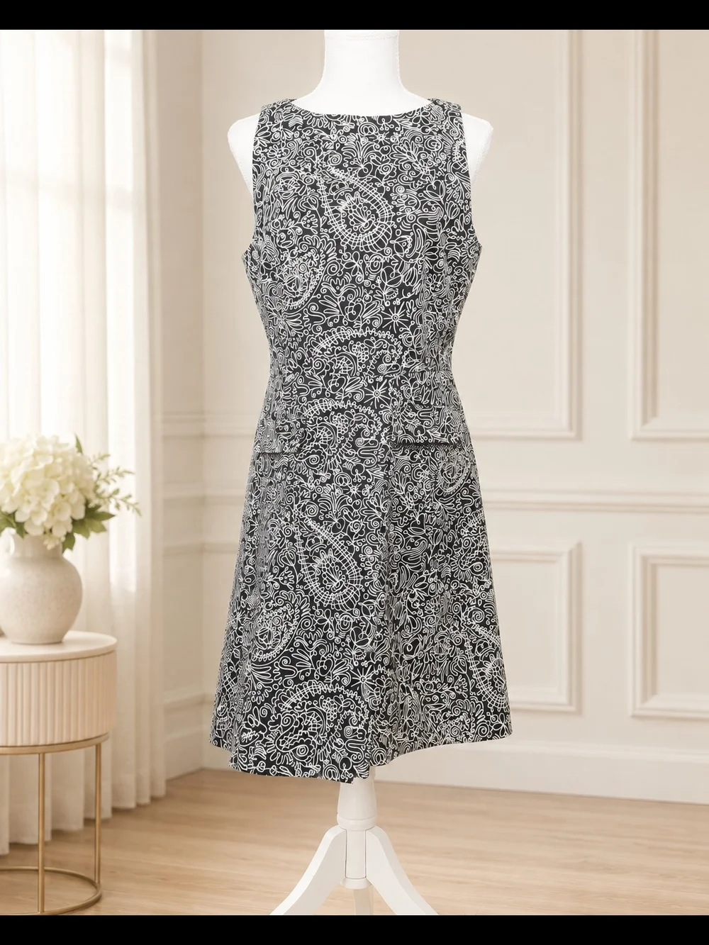Tory Burch Black White Abstract Print Asymmetrical Midi Dress Size 12